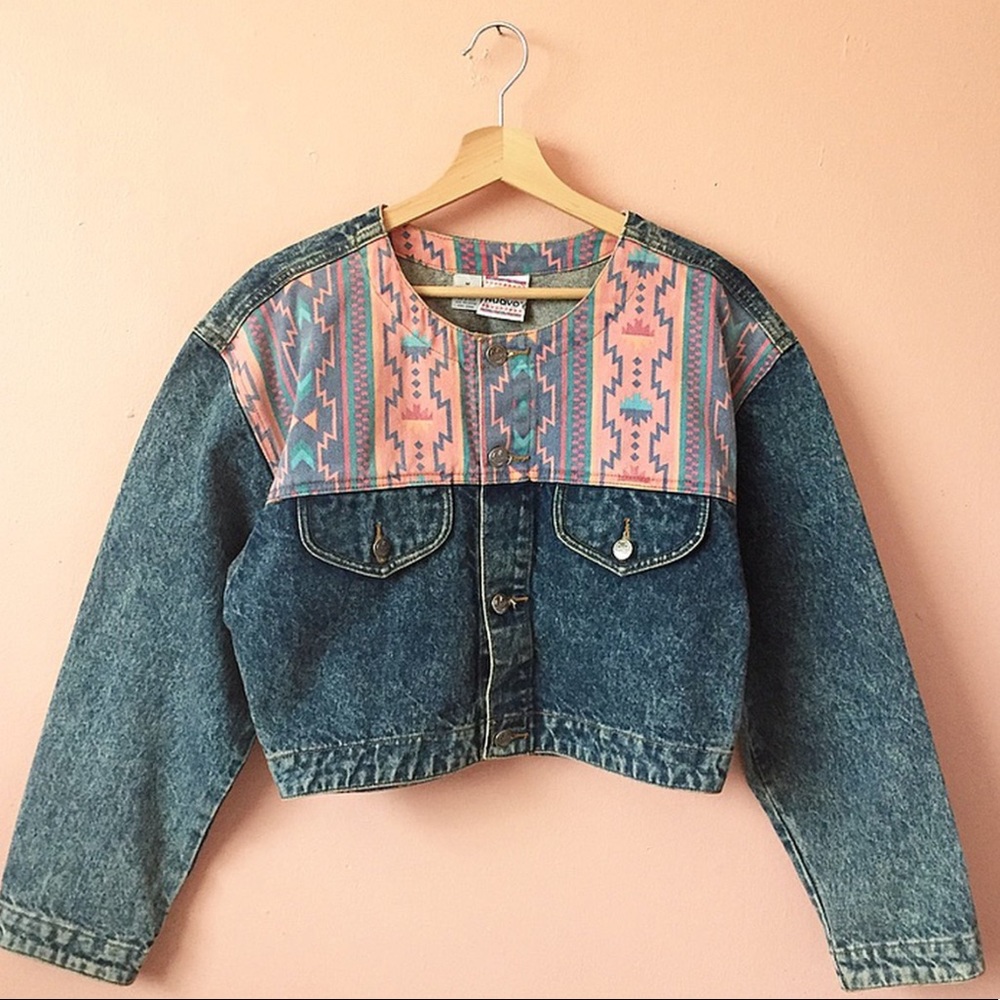 Vintage 80’s Aztec nuovo cropped denim jacket